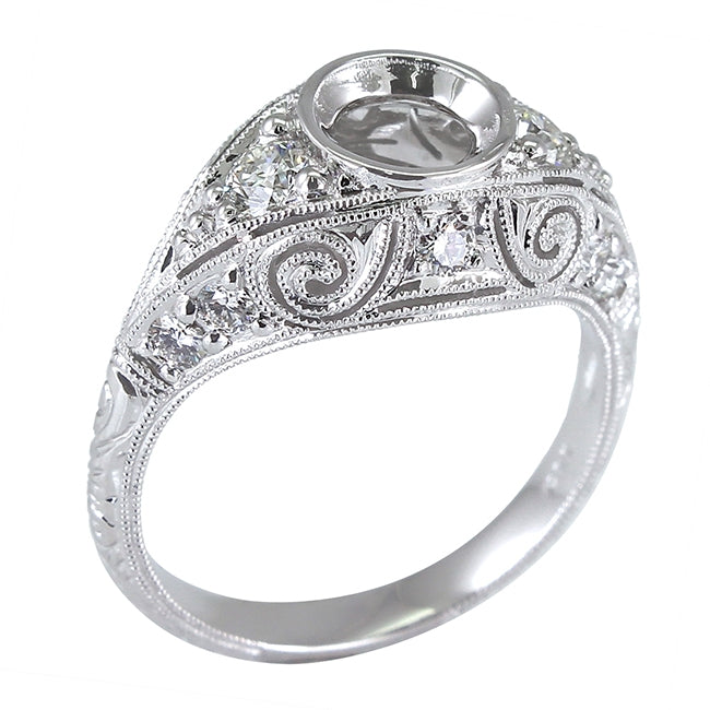 Gordon Clark Antique Inspired Hand Engraved Diamond Engagement Ring by Jolie Designs