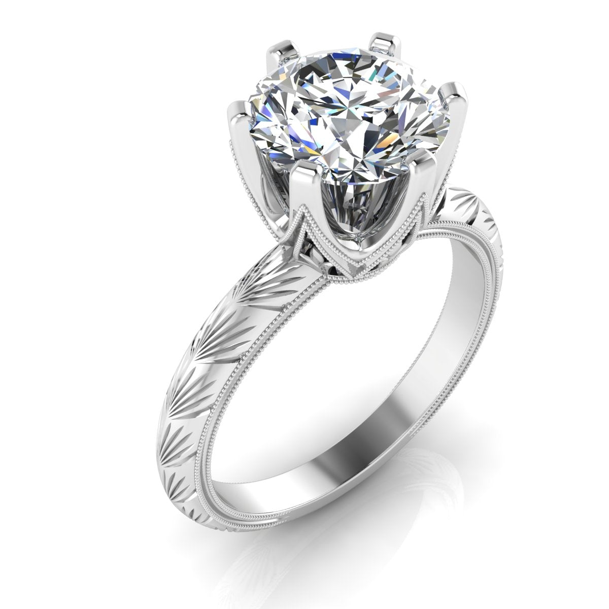 Antique Inspired Hand Engraved Diamond Solitaire Engagement Ring by Jolie Designs