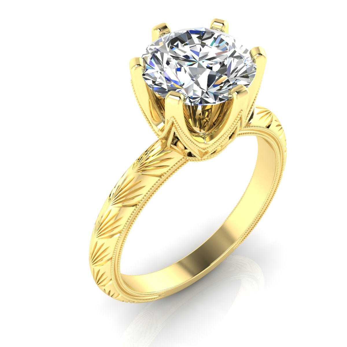 Antique Inspired Hand Engraved Diamond Solitaire Engagement Ring by Jolie Designs