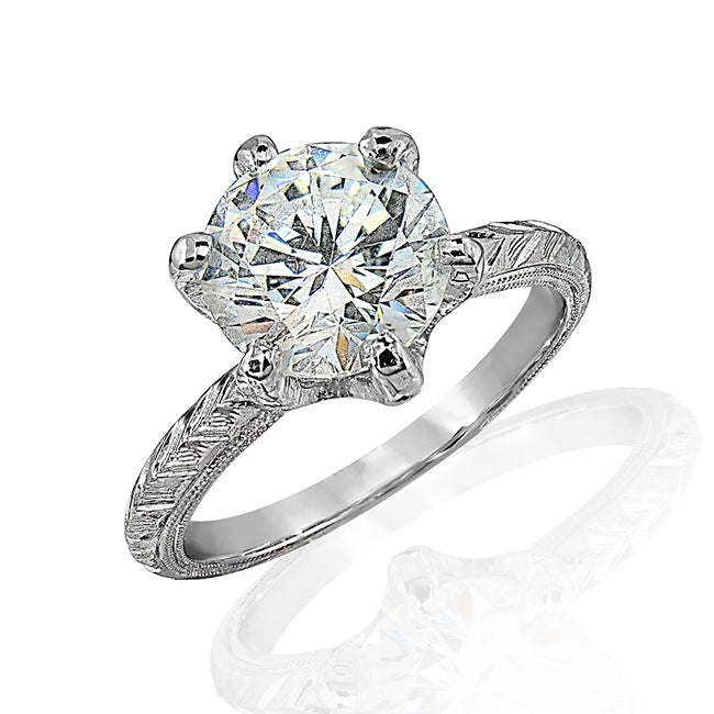 Antique Inspired Hand Engraved Diamond Solitaire Engagement Ring by Jolie Designs