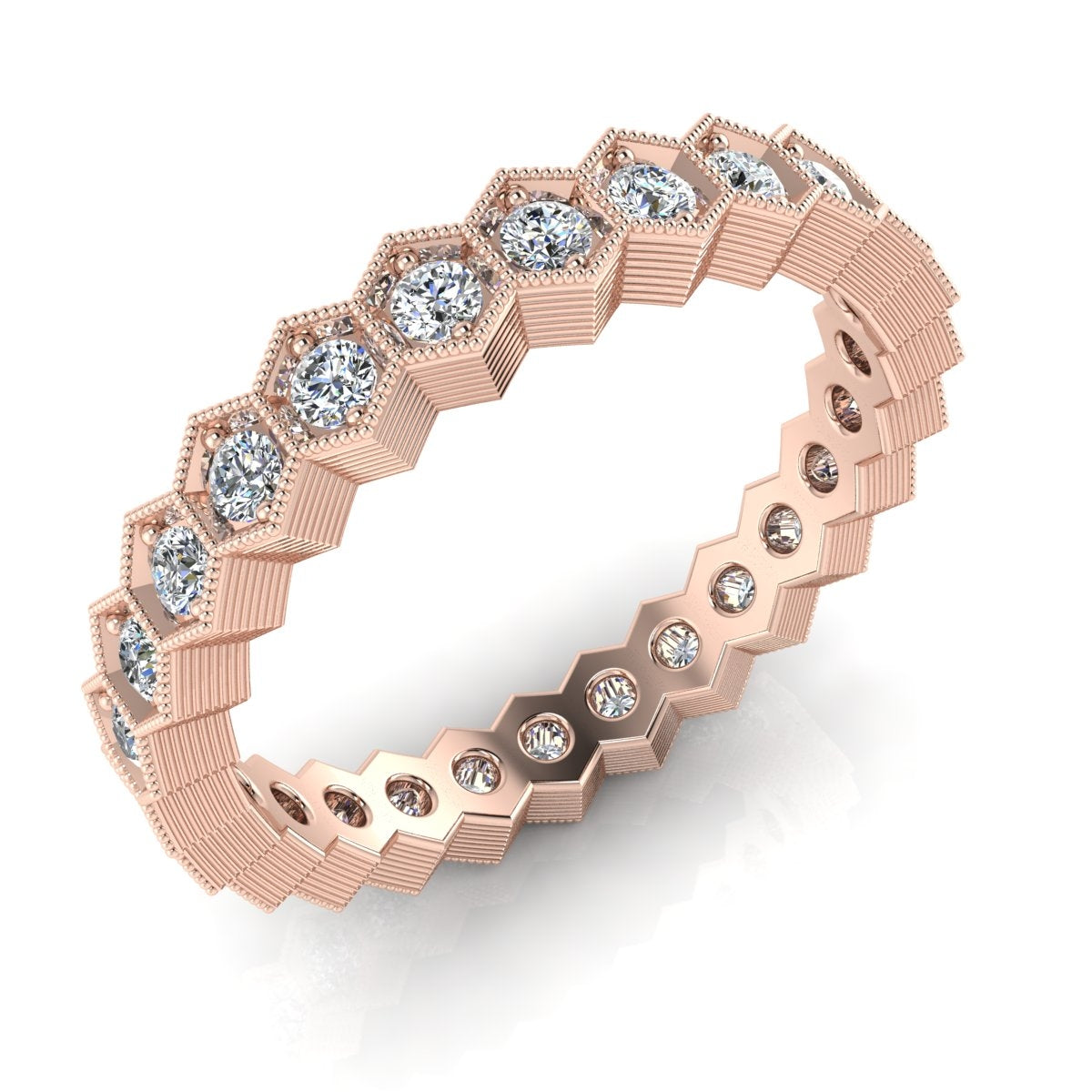 Gordon Clark Fishbone Engraved Hexagon Eternity Diamond Band by Jolie Designs