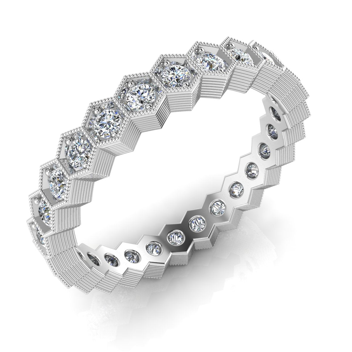 Gordon Clark Fishbone Engraved Hexagon Eternity Diamond Band by Jolie Designs