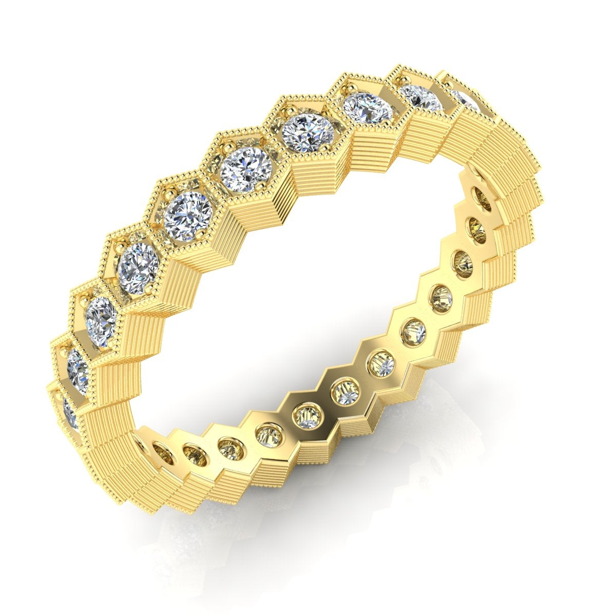Gordon Clark Fishbone Engraved Hexagon Eternity Diamond Band by Jolie Designs