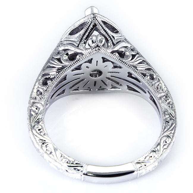 Antique Inspired Pear Shape Engraved Diamond Engagement Ring by Jolie Designs
