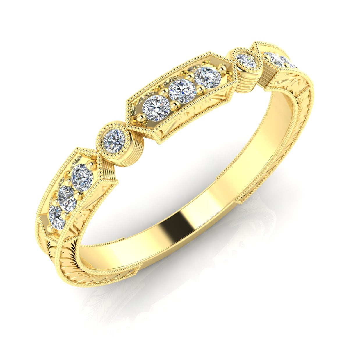 Gordon Clark Engraved Half-Way Bezel Diamond Band by Jolie Designs