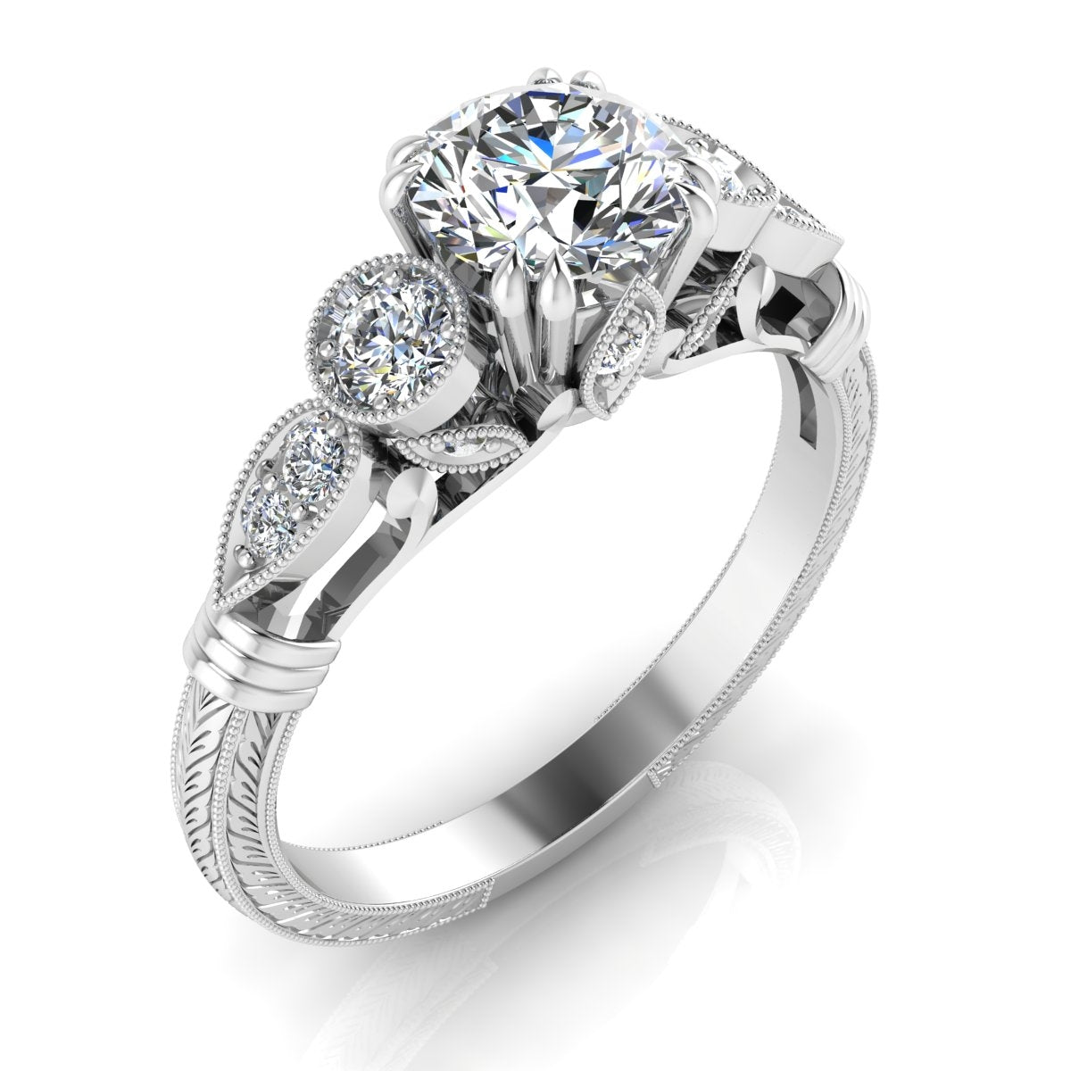 Antique Floral Milgrain Diamond Engagement Ring by Jolie Designs