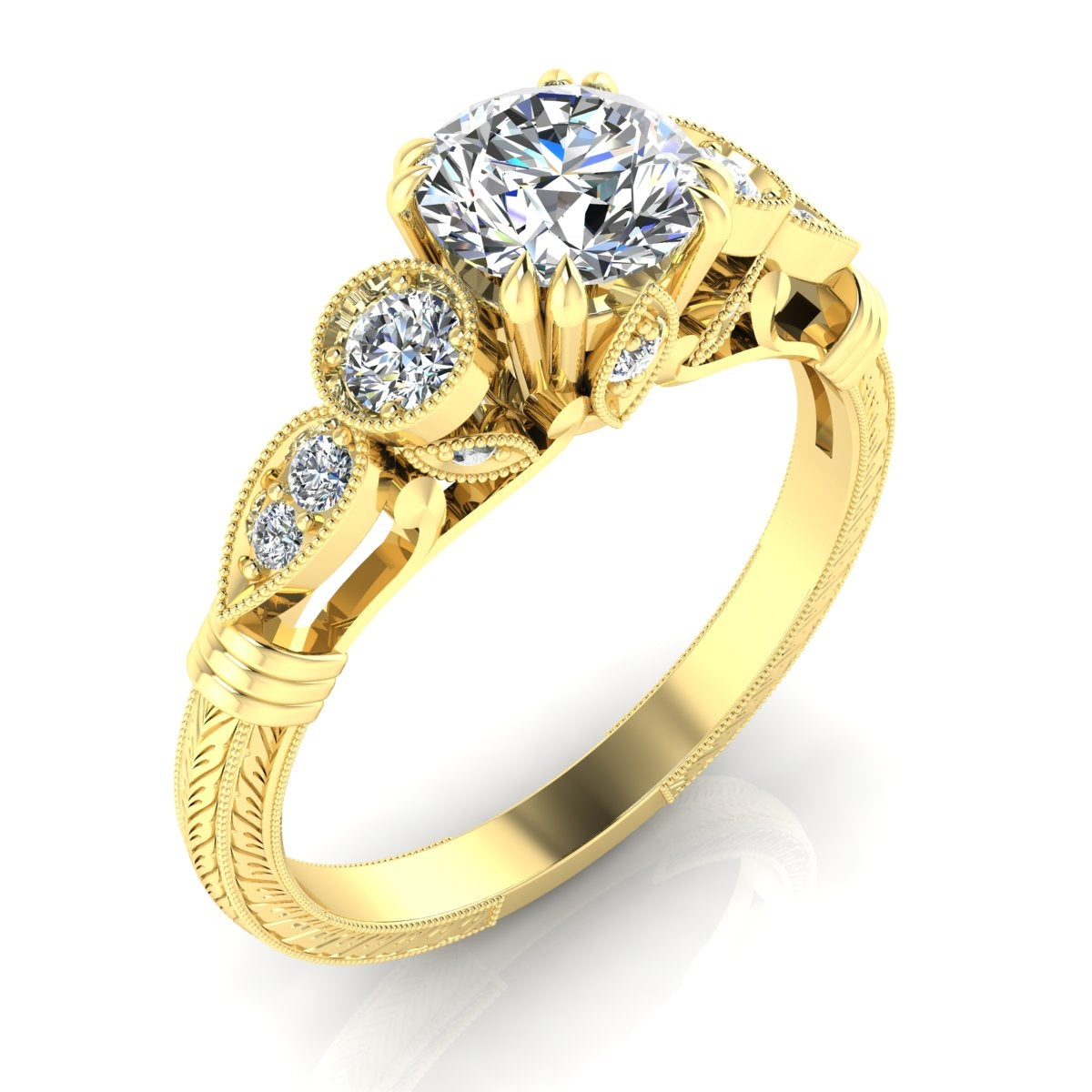 Antique Floral Milgrain Diamond Engagement Ring by Jolie Designs