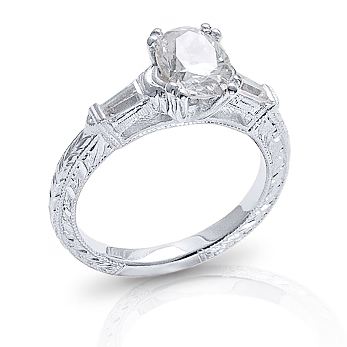 Gordon Clark Classic Petite Diamond Engagement Ring with Two Side Baguettes