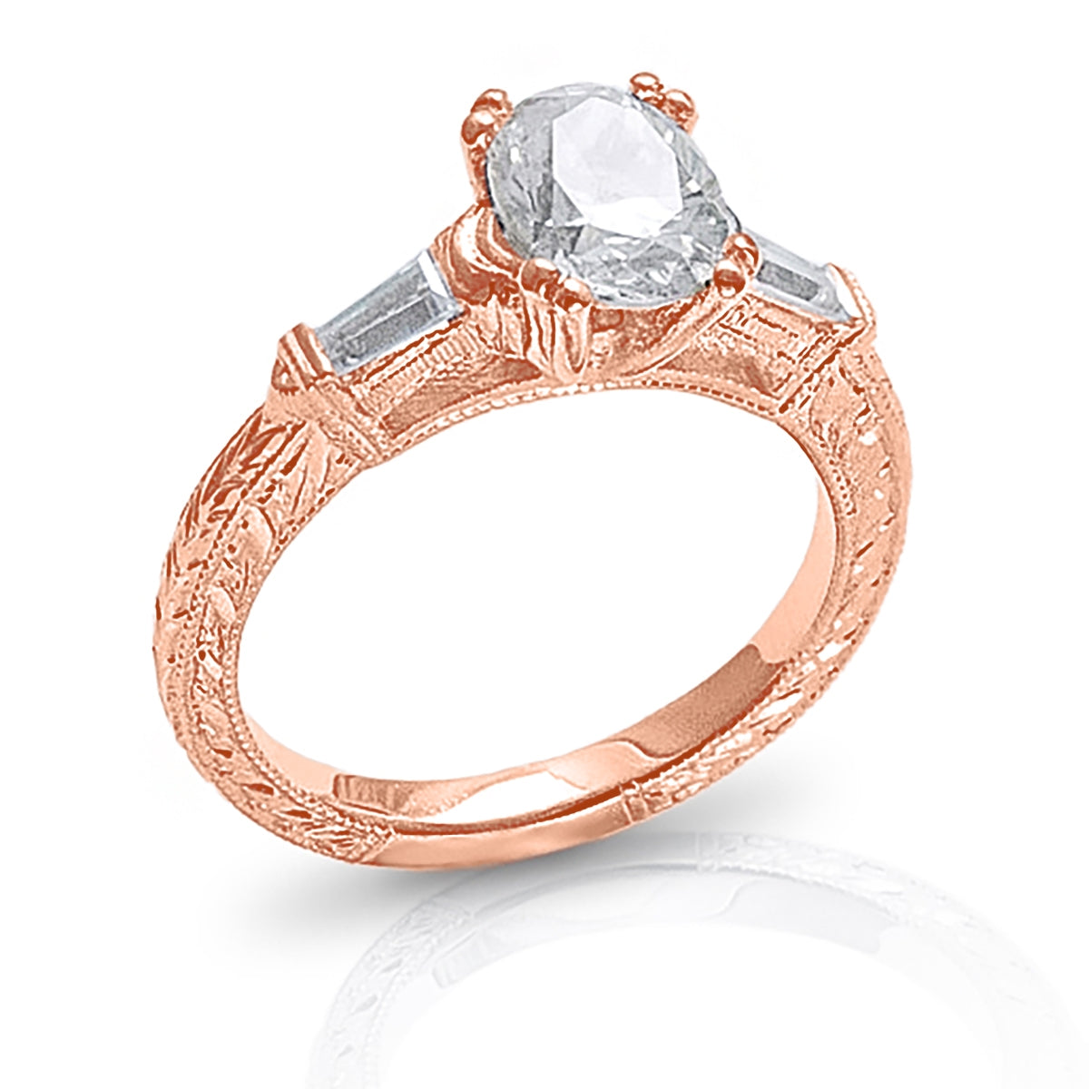 Gordon Clark Classic Petite Diamond Engagement Ring with Two Side Baguettes