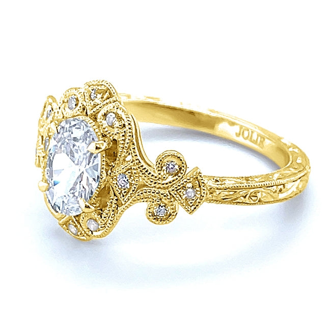 Gordon Clark Vintage Inspired Oval Diamond Engagement Ring with Scrollwork by Jolie Designs