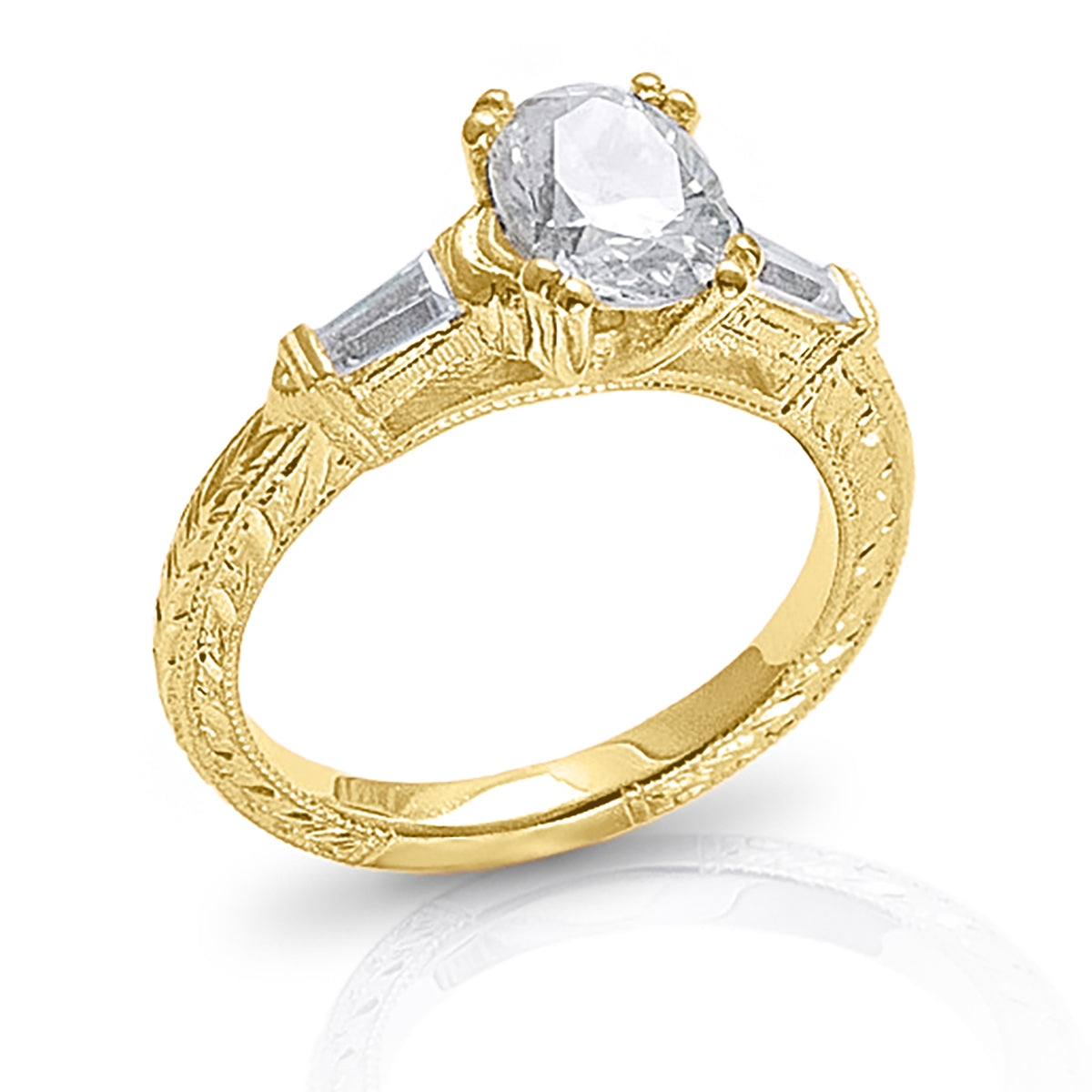 Gordon Clark Classic Petite Diamond Engagement Ring with Two Side Baguettes