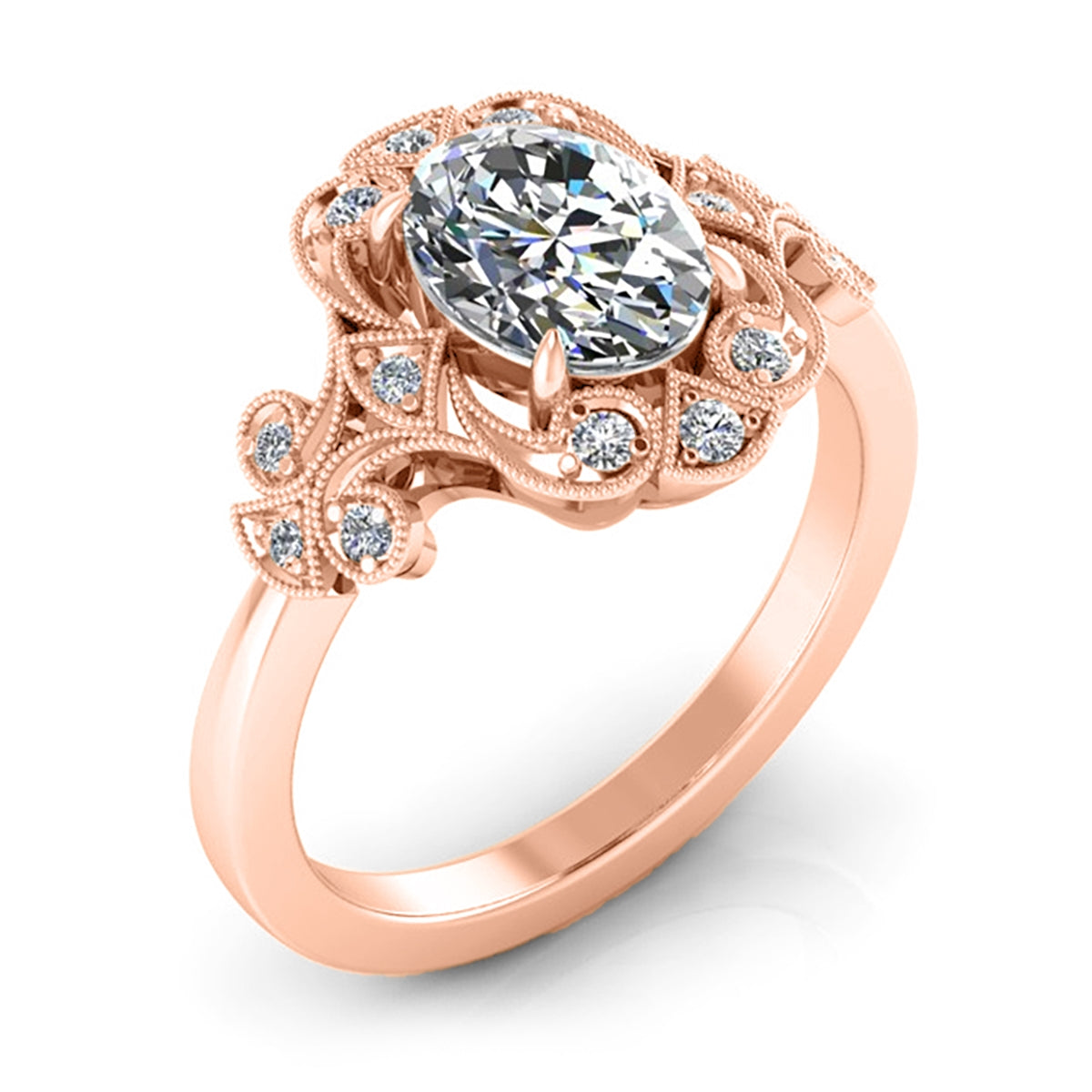 Gordon Clark Vintage Inspired Oval Diamond Scrollwork Engagement Ring by Jolie Designs