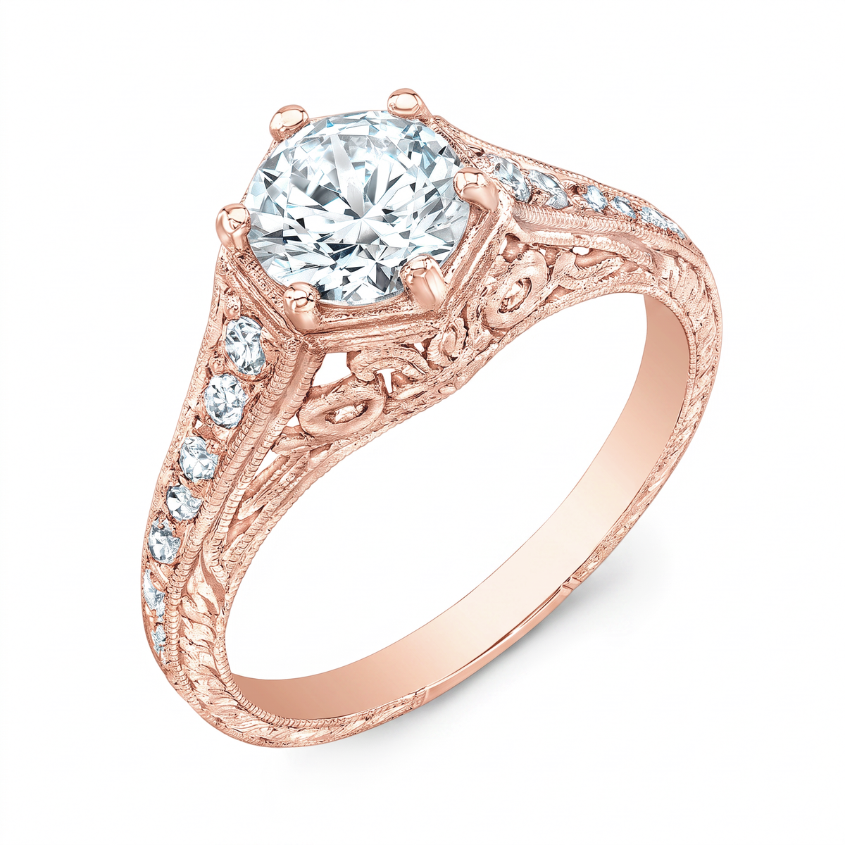 Antique Inspired Hexagon Diamond Engagement Ring by Jolie Designs
