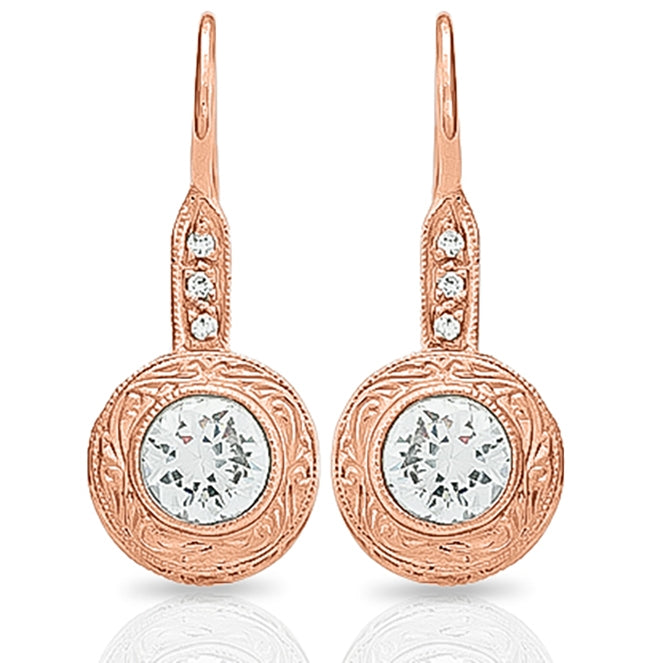 Vintage Round Halo Diamond Leverback Earrings by Gordon Clark Collection