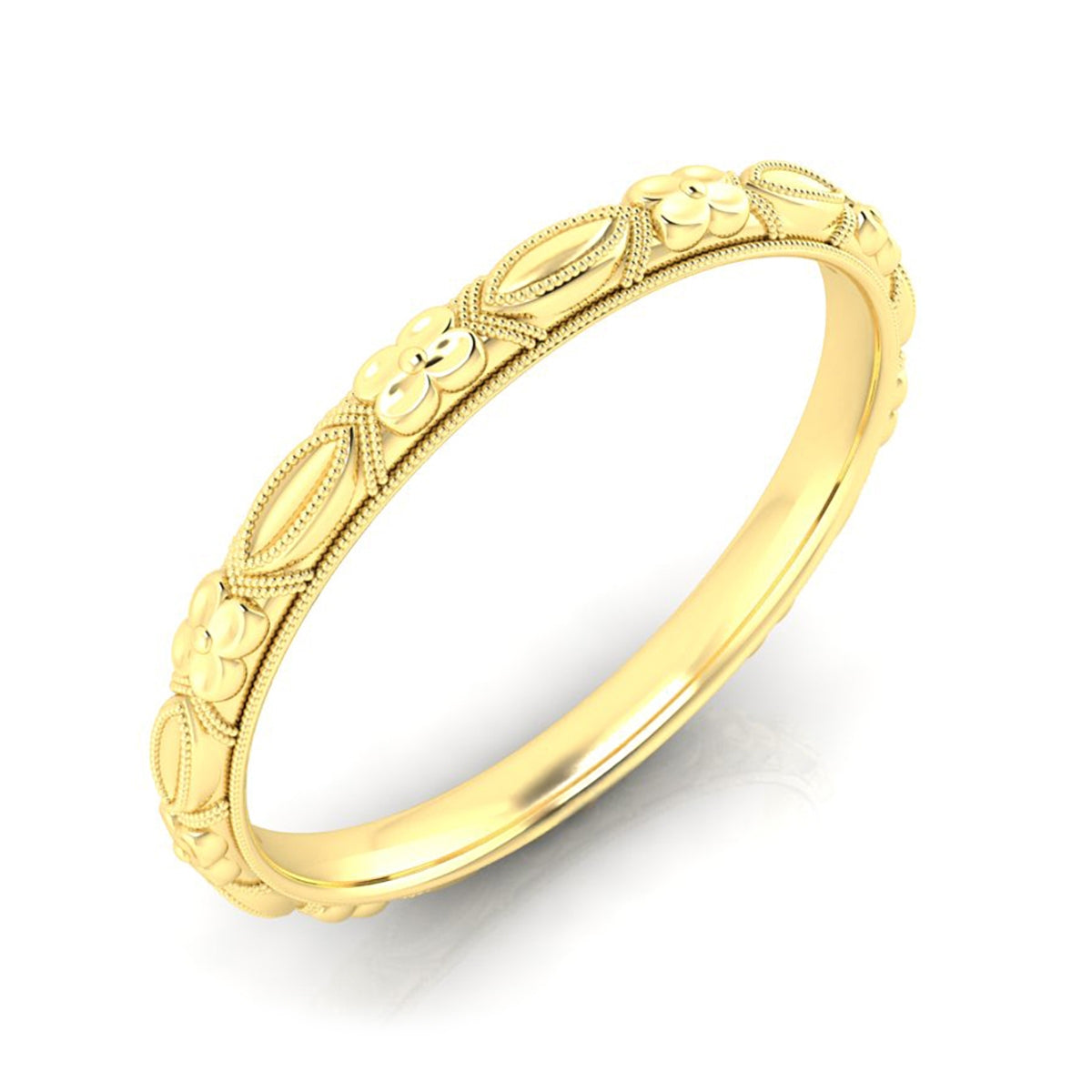 White Gold Flower and Dash Milgrain Eternity Band by Jolie Designs