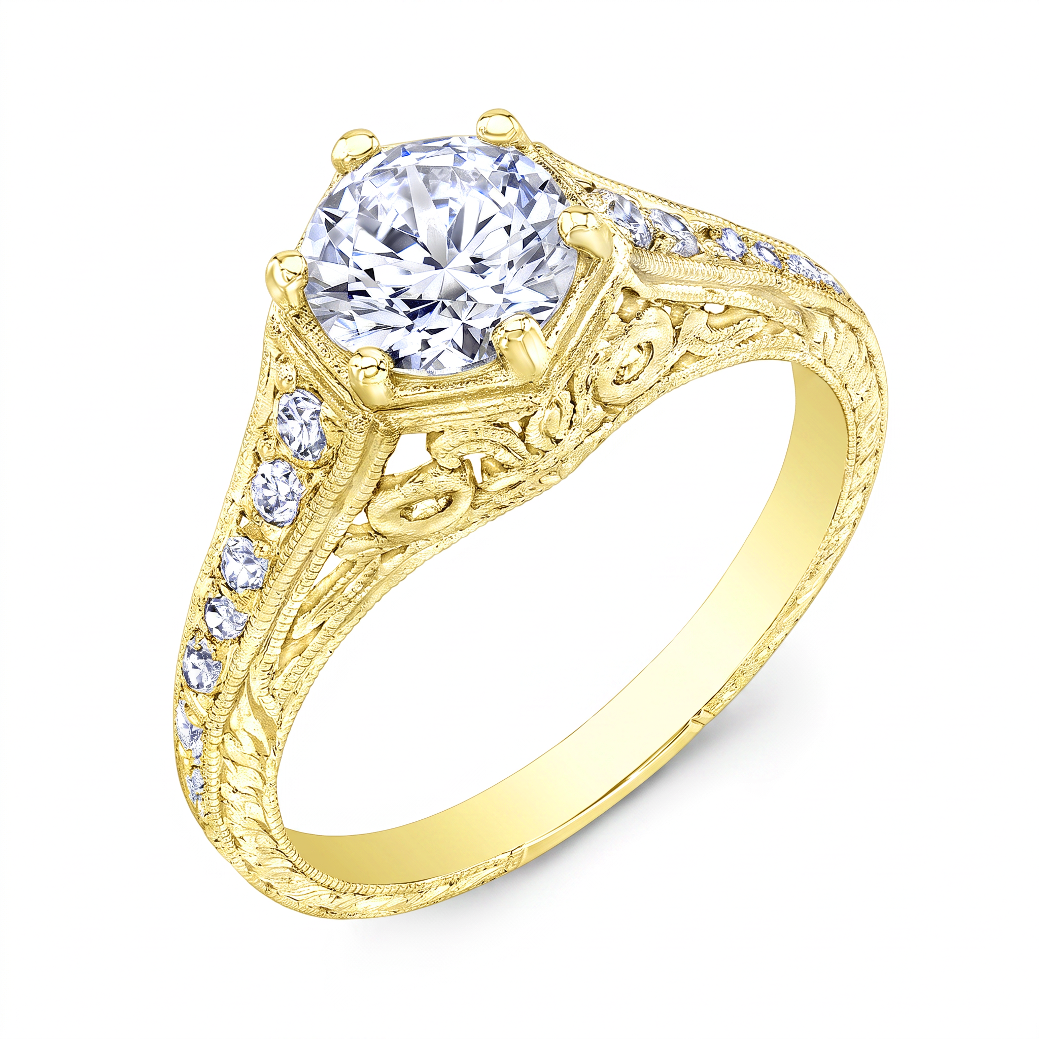 Antique Inspired Hexagon Diamond Engagement Ring by Jolie Designs