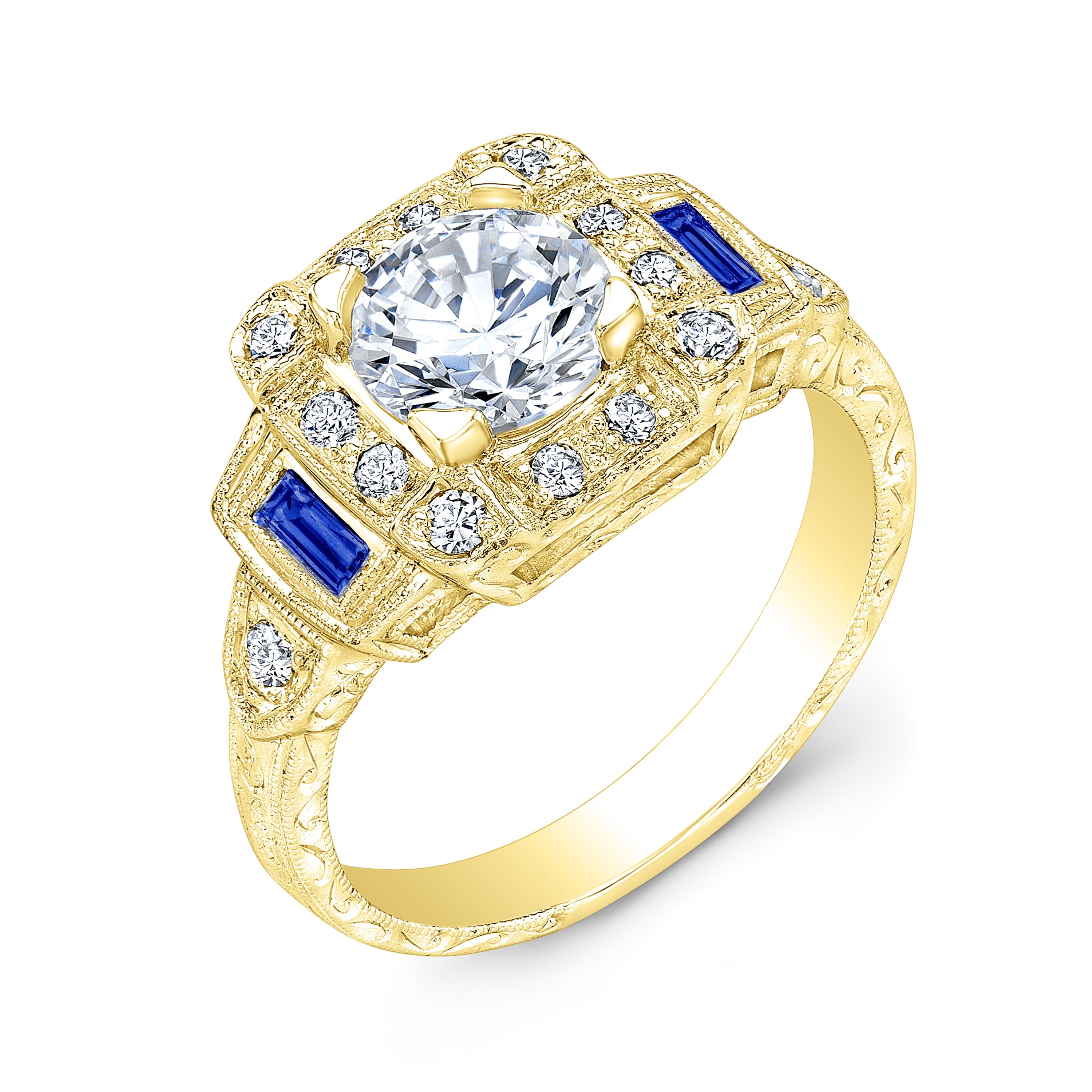 Antique Inspired Diamond and Blue Sapphire Engagement Ring by Gordon Clark