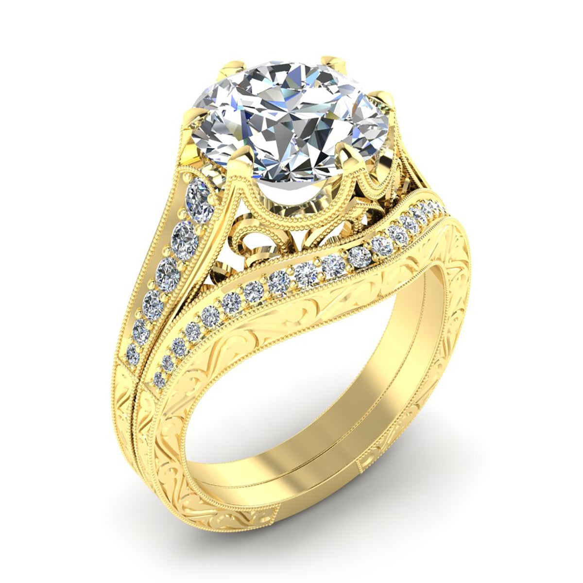 Gordon Clark Vintage Inspired Diamond Engagement Ring for 9mm Center by Jolie Designs