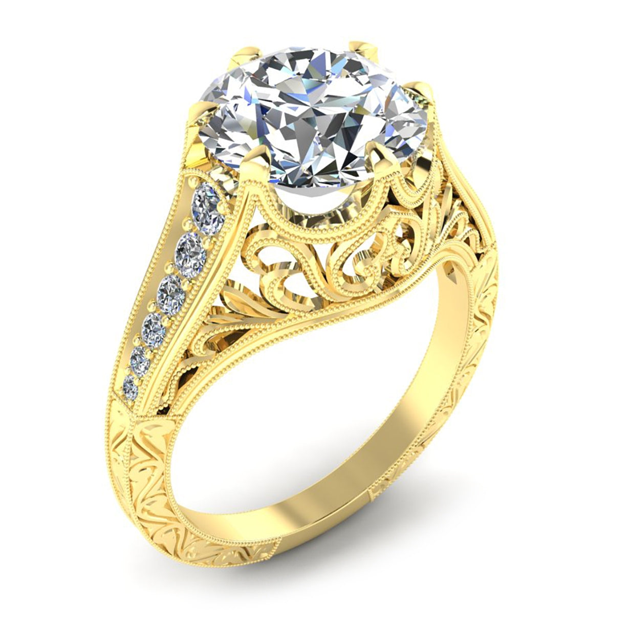 Gordon Clark Vintage Inspired Diamond Engagement Ring for 9mm Center by Jolie Designs