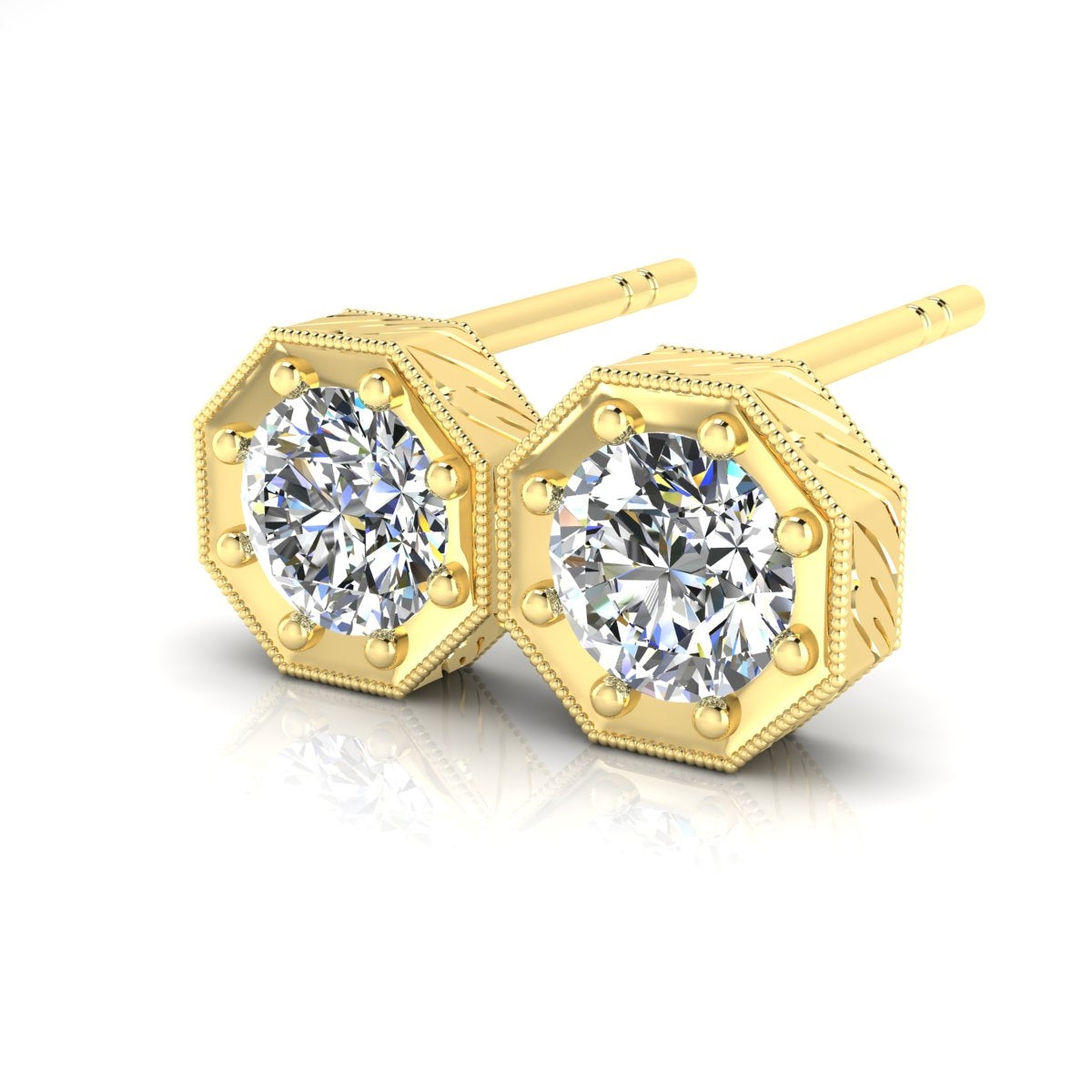 Octagon Milgrain Diamond Earrings with Optional Engraving by Jolie Designs
