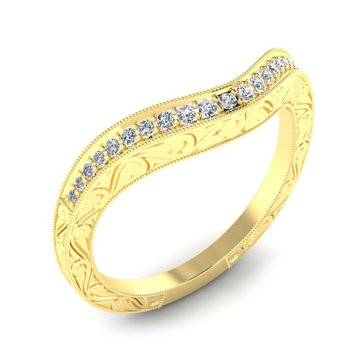 Antique Style Diamond Curved Guard Band with Scroll Engraving by Jolie Designs