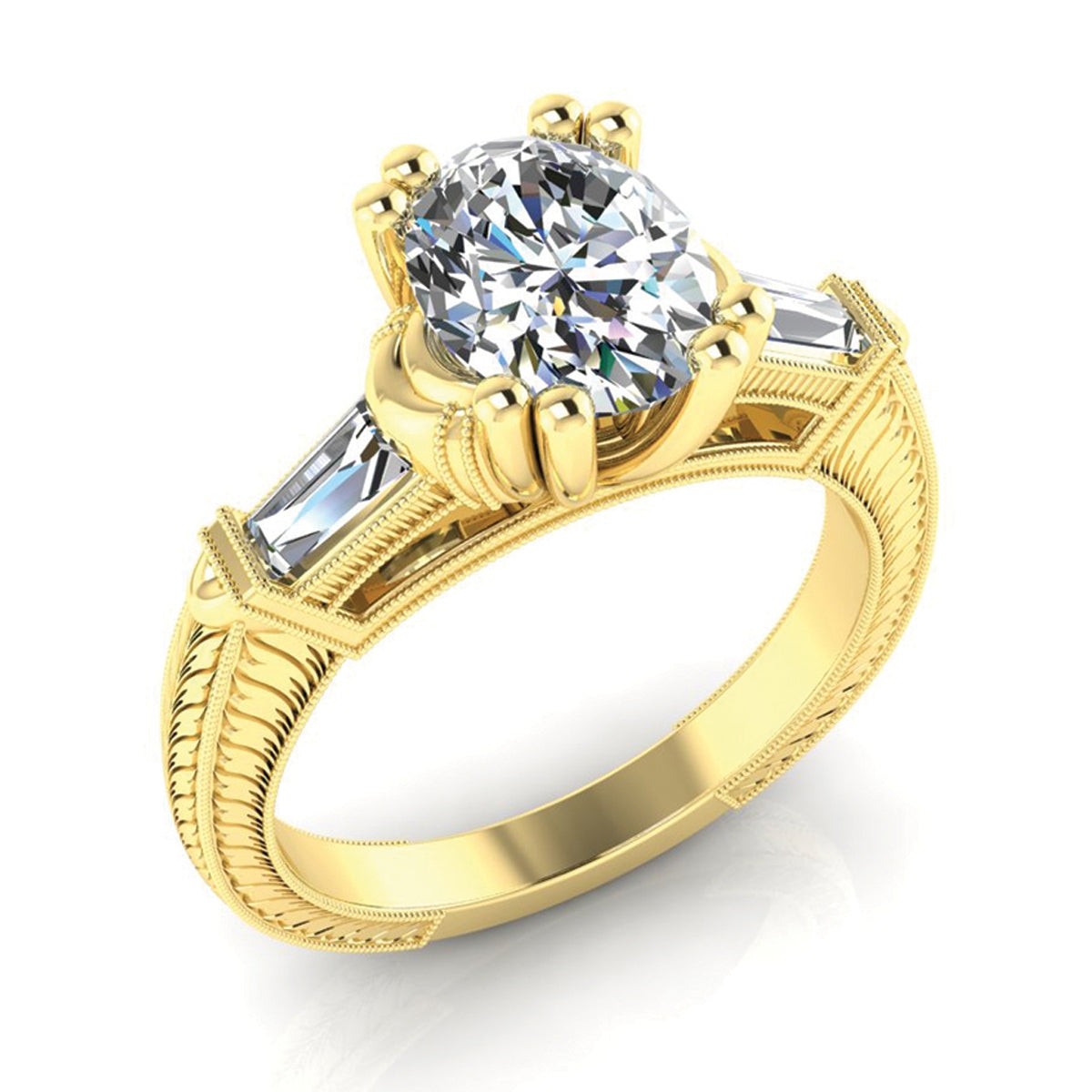 Gordon Clark Classic Petite Diamond Engagement Ring with Two Side Baguettes