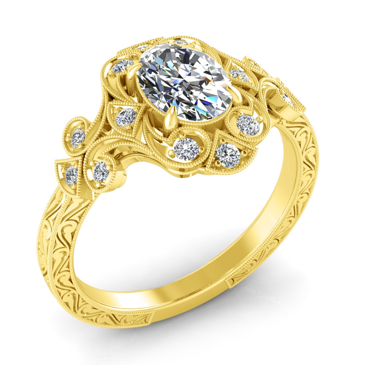 Gordon Clark Vintage Inspired Oval Diamond Engagement Ring with Scrollwork by Jolie Designs