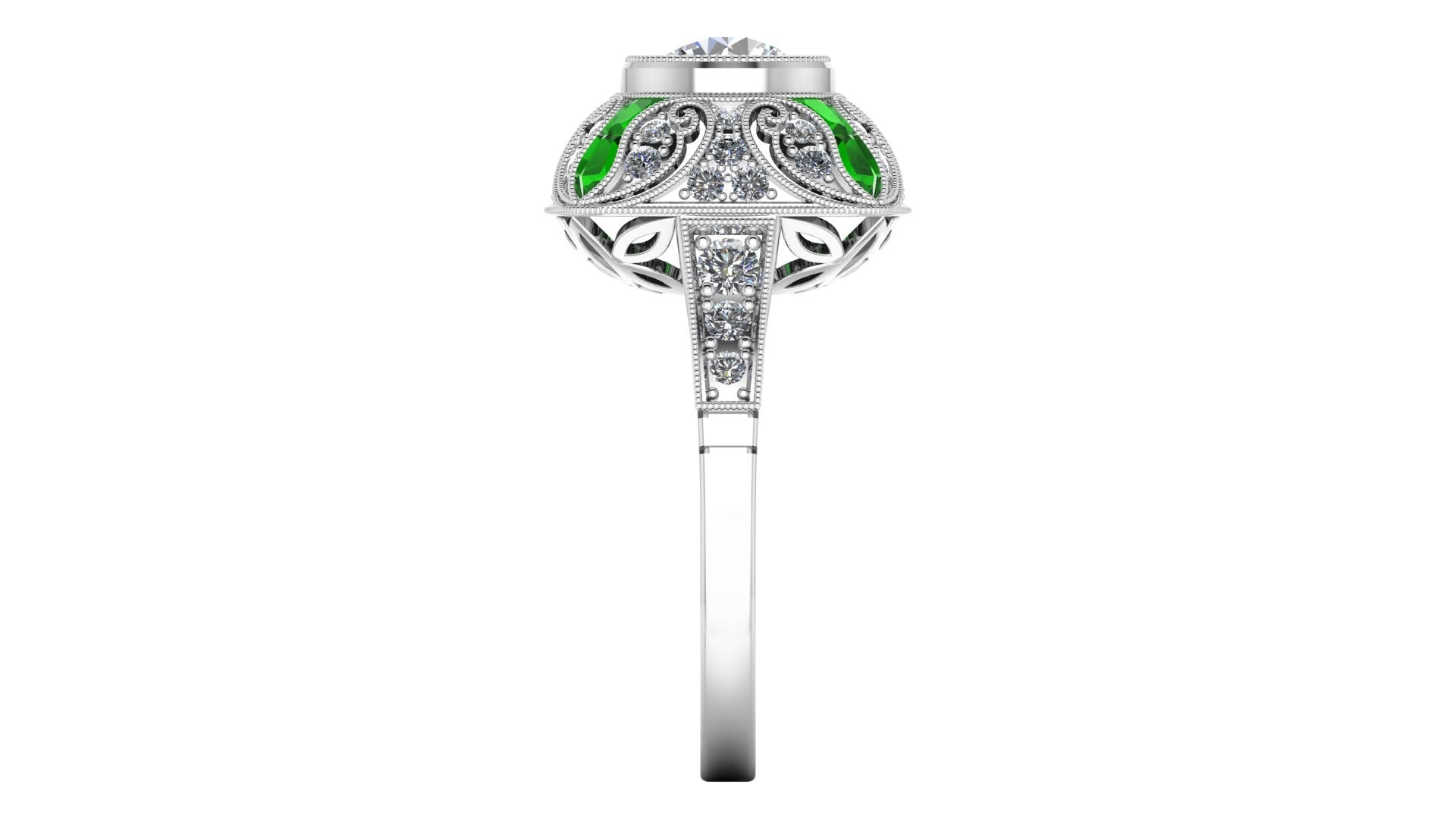 Custom White Gold Emerald Center Stone Engagement Ring by Jolie Designs