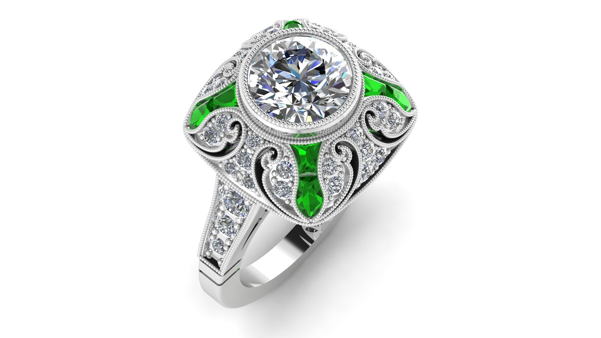 Custom White Gold Emerald Center Stone Engagement Ring by Jolie Designs