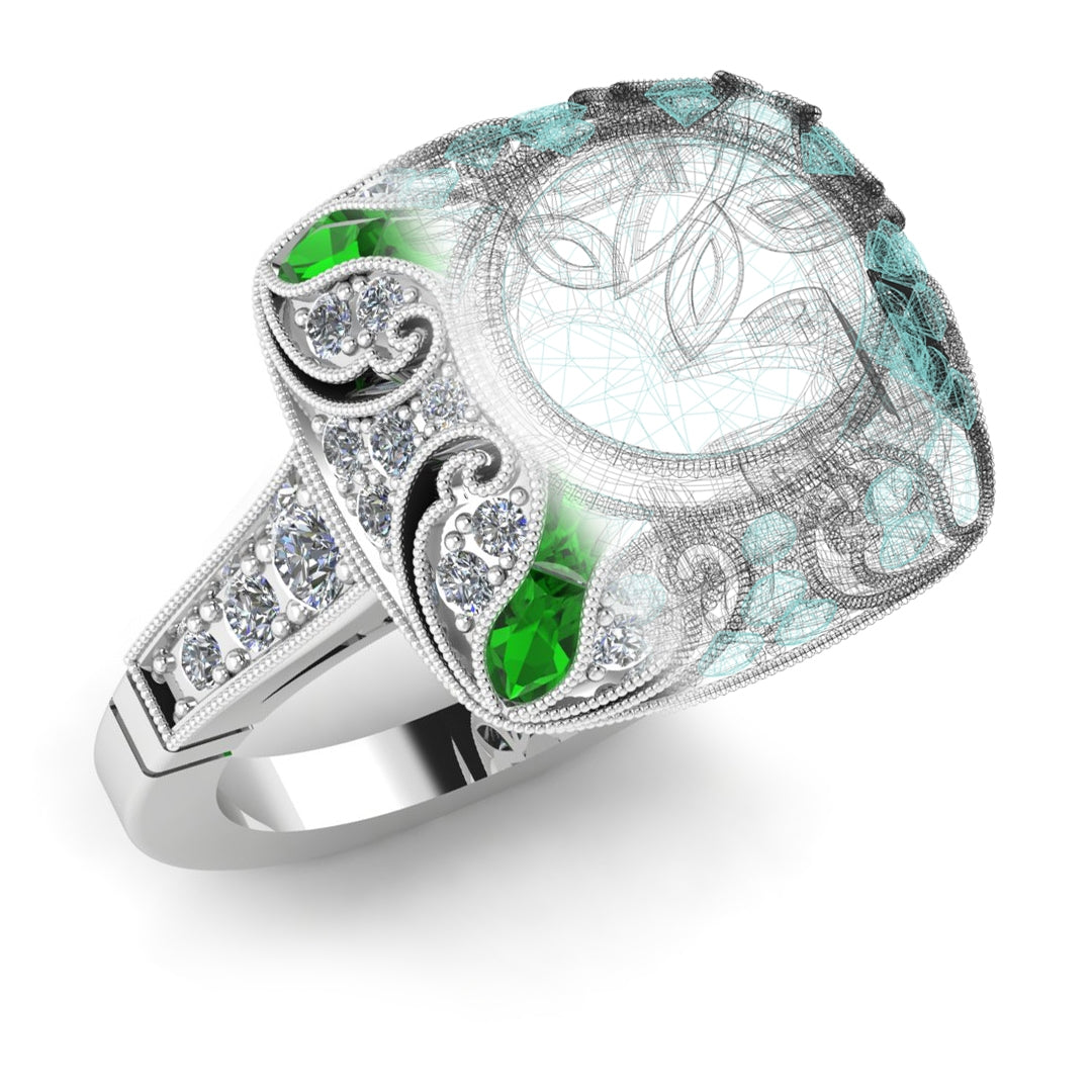 Custom White Gold Emerald Center Stone Engagement Ring by Jolie Designs