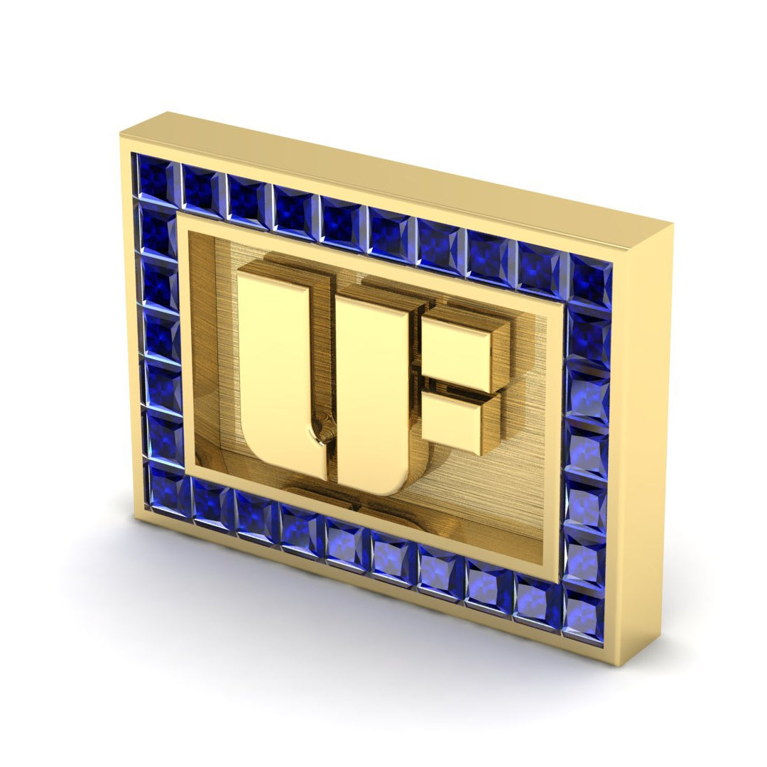 18K Gold Signature Logo Lapel Pin with Sapphires by Jolie Designs