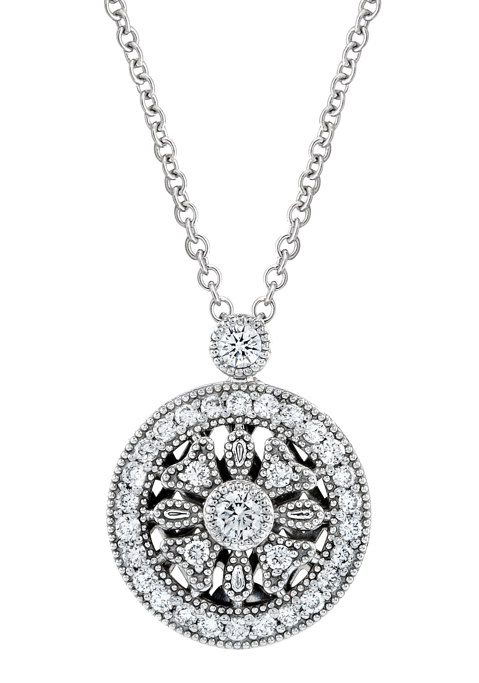 Diamond and Milgrain Circle Pendant Necklace by Jolie Designs