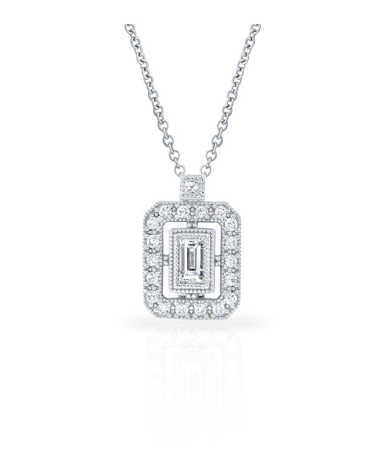 Bezel Baguette and Diamond Milgrain Pendant by Jolie Designs