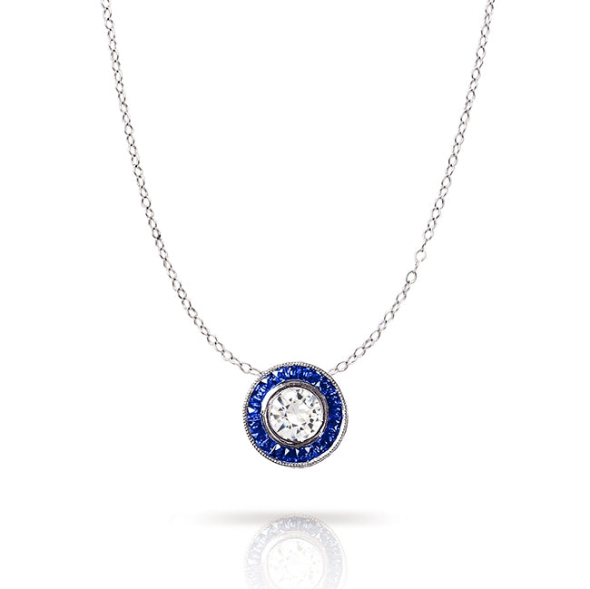 Round Blue Sapphire Halo Milgrain Pendant Semimount by Jolie Designs