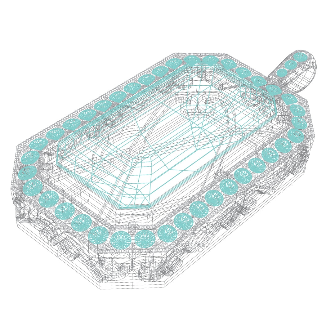 Custom Aqua Cut Gem and Diamond Pendant with Hand Cut Details by Jolie Designs