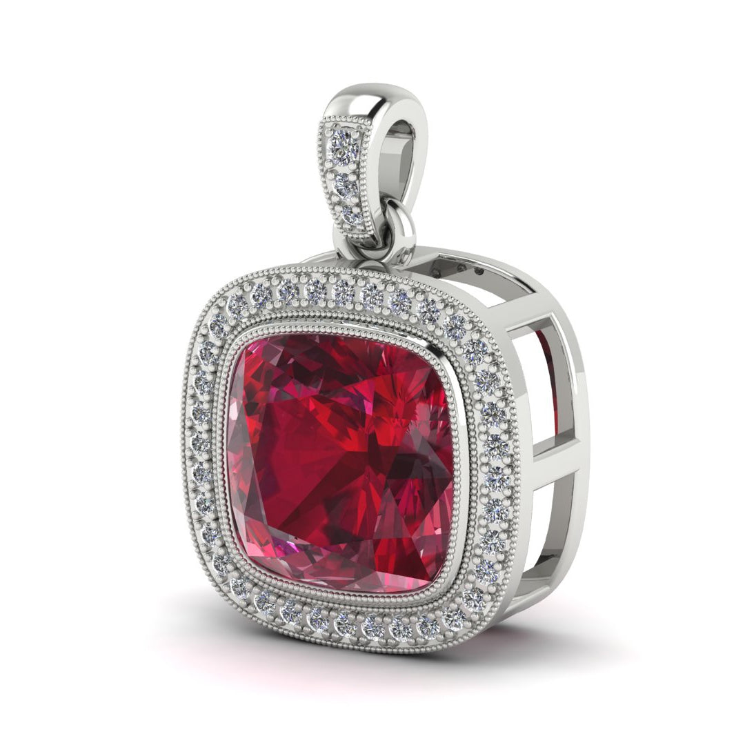 Custom Designed Ruby and Diamond Petite Square Pendant by Jolie Designs