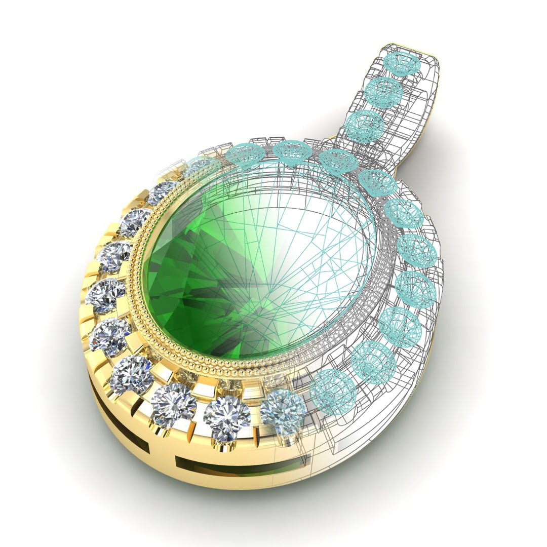 Custom Designed Tsavorite and Diamond Pendant in 18K Gold by Jolie Designs