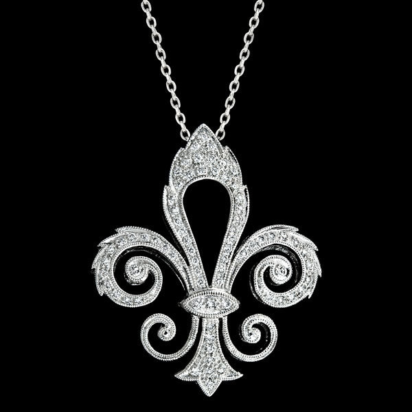 Diamond Fleur De Lis Pendant with Milgrain Detailing by Jolie Designs