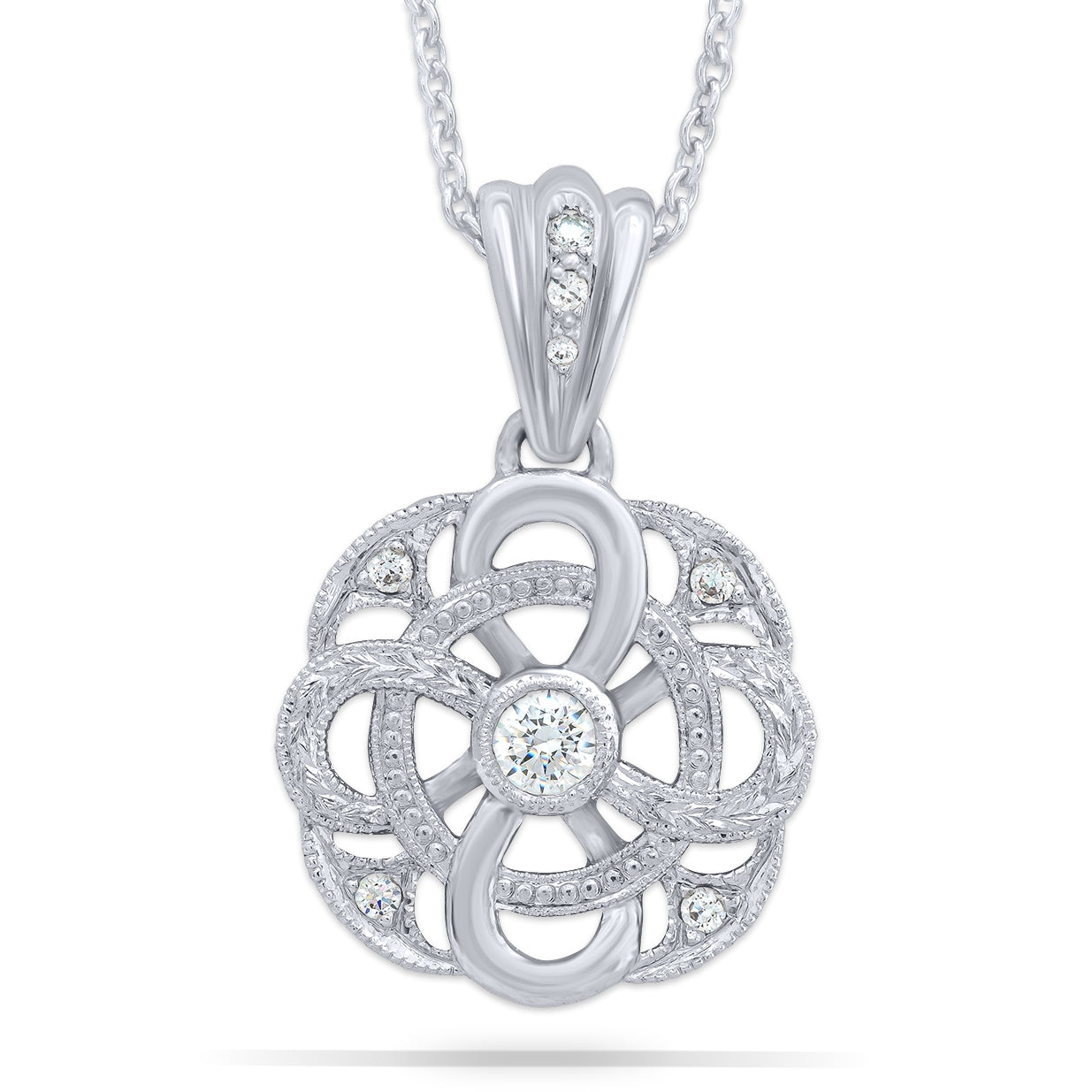 Knot Design Diamond Pendant with Milgrain and Engraving by Jolie Designs