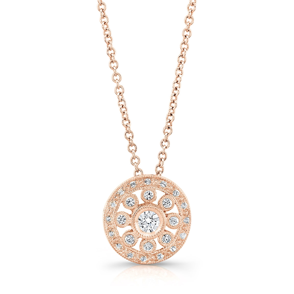 Round Shape Diamond Milgrain Pendant by Jolie Designs