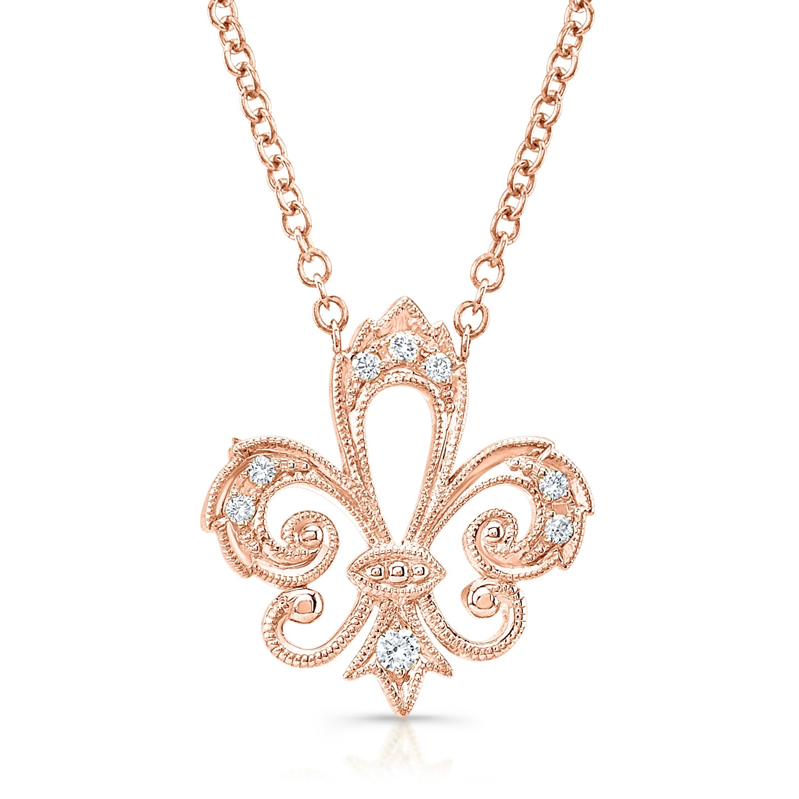 Fleur De Lis Diamond and Milgrain Pendant by Jolie Designs