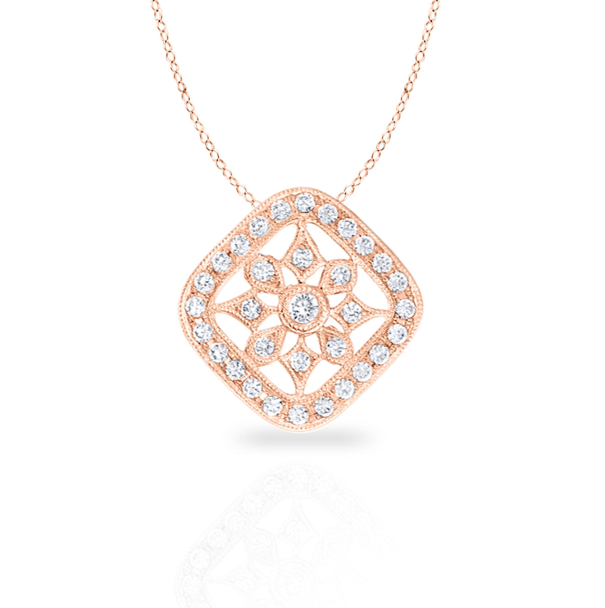 Rounded Cushion Snowflake Pendant with Diamonds and Milgrain by Jolie Designs