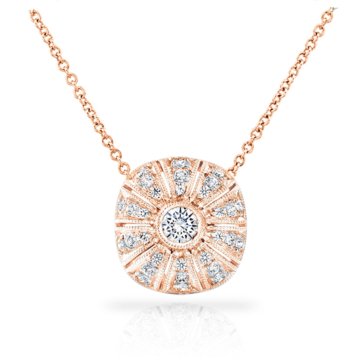 Antique Style Rounded Cushion Diamond Pendant with Milgrain by Jolie Designs