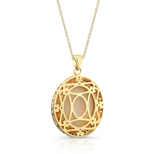 Custom Design Round Pendant with Blue Sapphire Halo