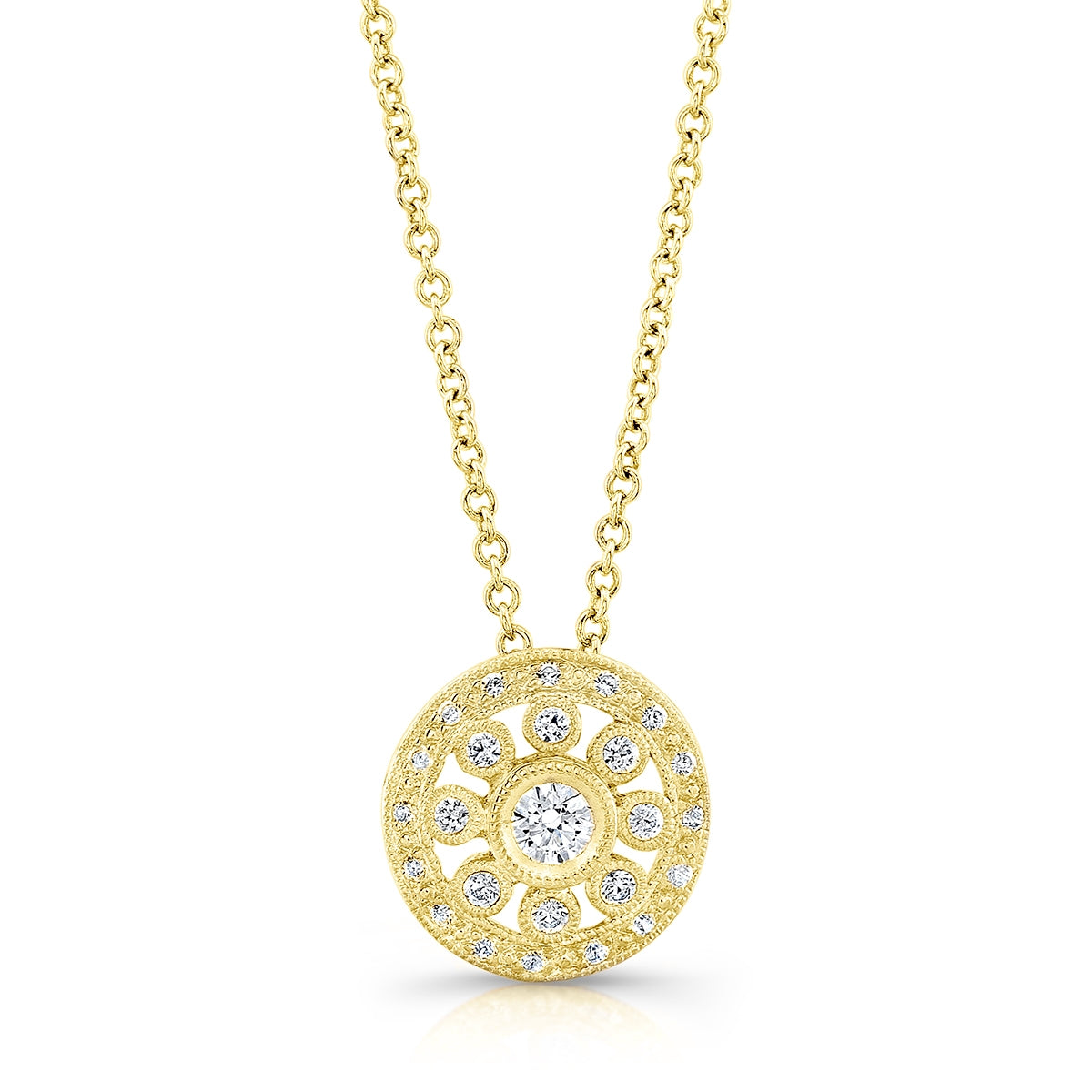 Round Shape Diamond Milgrain Pendant by Jolie Designs