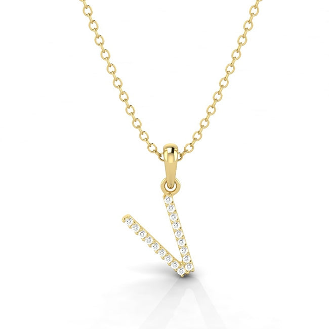 Letter V Pendant Charm in 14K Gold by Jolie Designs