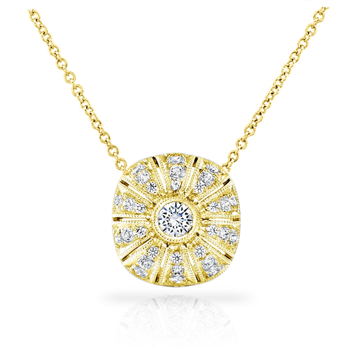 Antique Style Rounded Cushion Diamond Pendant with Milgrain by Jolie Designs