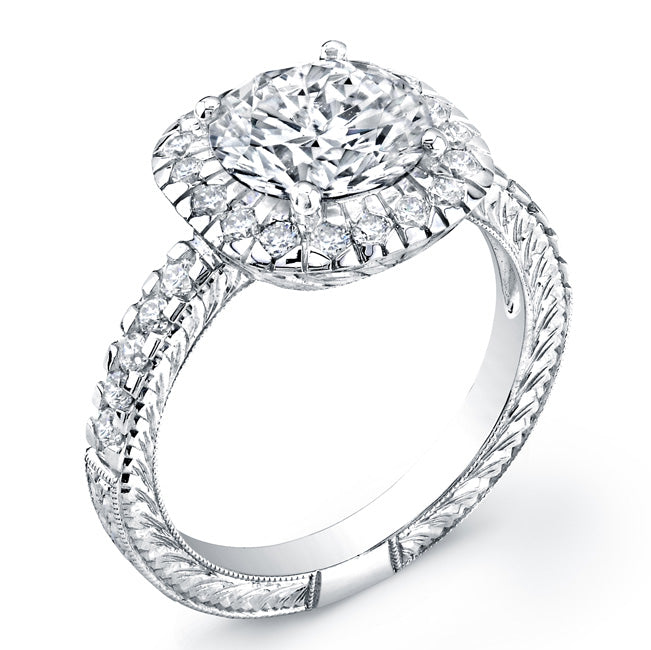 Halo Style Engraved Diamond Engagement Ring Semi Mount for 2 Carat Stone by Jolie Designs