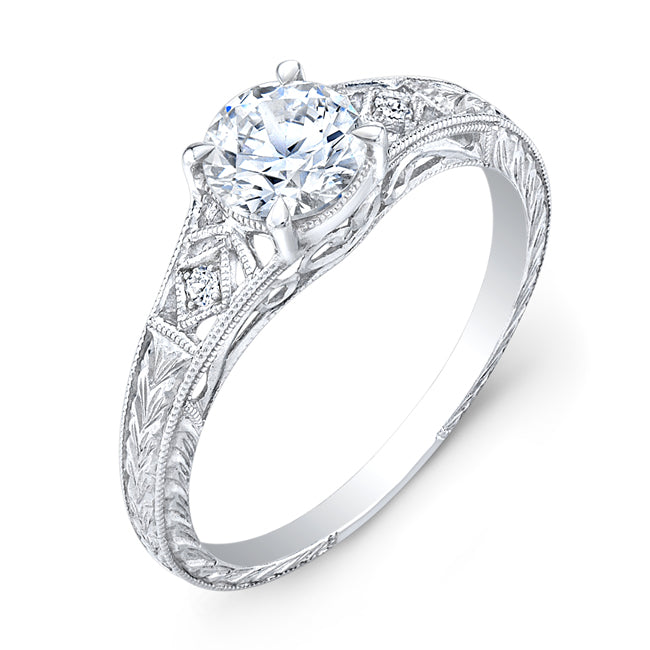 Hand Engraved Antique Inspired Diamond Engagement Ring | Jolie Designs
