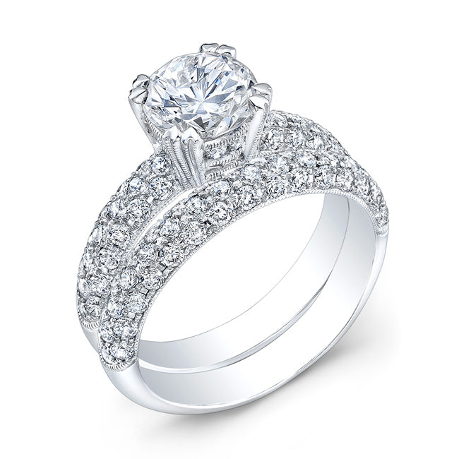 Double Row Pave Diamond Engagement Ring by Jolie Designs